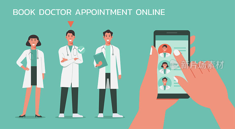 patient using mobile app and choosing doctor to book appointment online